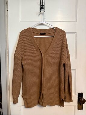 Fashion brown/ tan knit cardigan with button-up front Size SM I think best for L